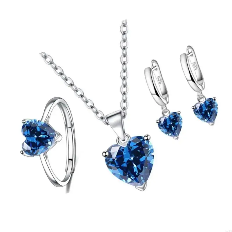  3Pcs Romance Heart Cubic Zirconia Jewelry Combo Set Necklace Earrings Ring Perfect For Daily Or Formal Occasions