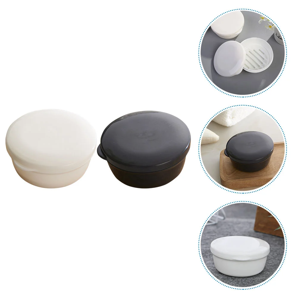 

2 Pcs Container with Lid Round Soap Dish Dishes Holder Printable Portable Holders