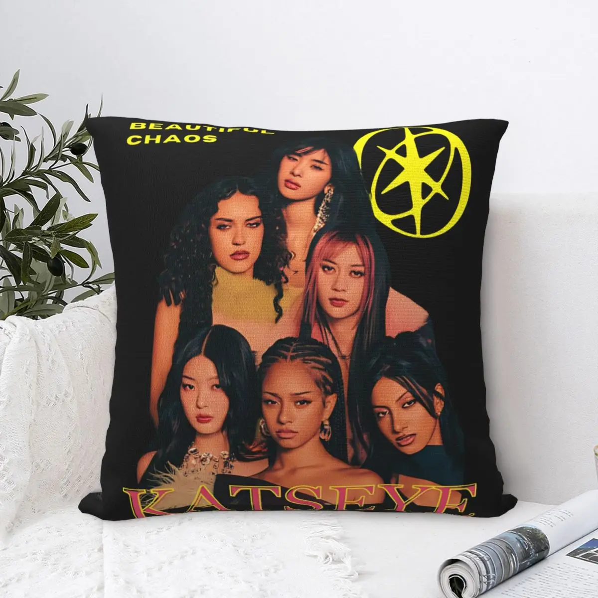 Katseye Beautiful Chaos Pillowcase Polyester Cushion Cover Decorative Pillow Case Cover Seater Square 40*40cm