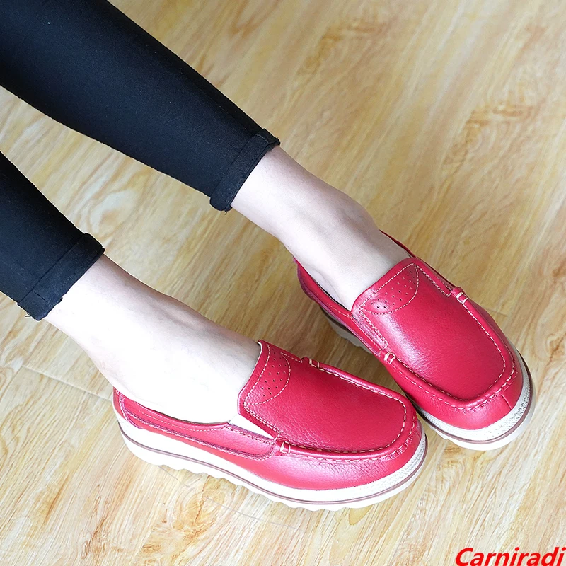 Genuine Leather Height Increase Flatform Shoes Women Thick Bottom Mother Wedges Casual Sneakers Ladies Plattorm Walking Shoes