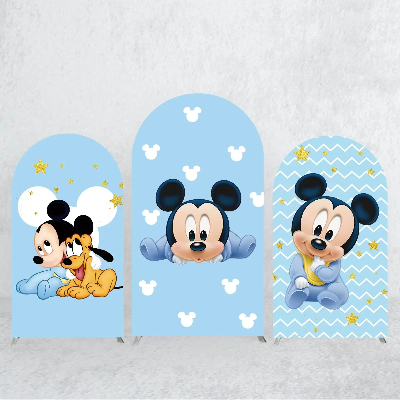 Disney Baby Mickey blue Arch Backdrop elastic Cover for Boy Birthday Party and Newborn Baby Shower Background Banner Decoration