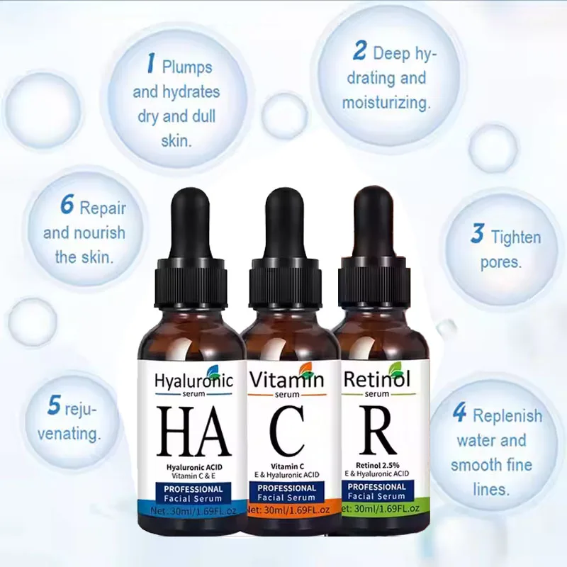

Facial Serum Trio Retinol, Hyaluronic Acid, VC All-round Skincare 30ML X3PCS