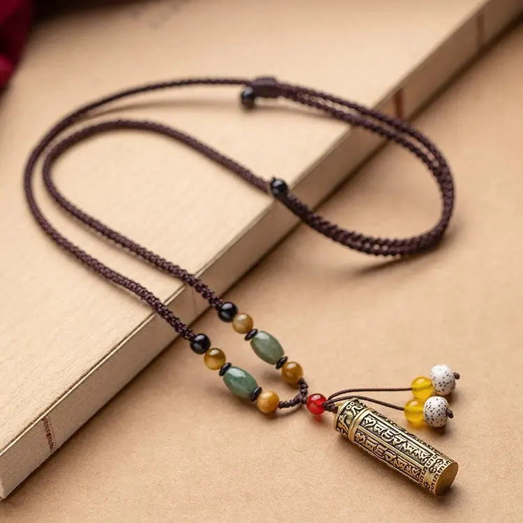 2026 new open-fitting necklace brass retro sweater chain long pendant versatile pendant for friends