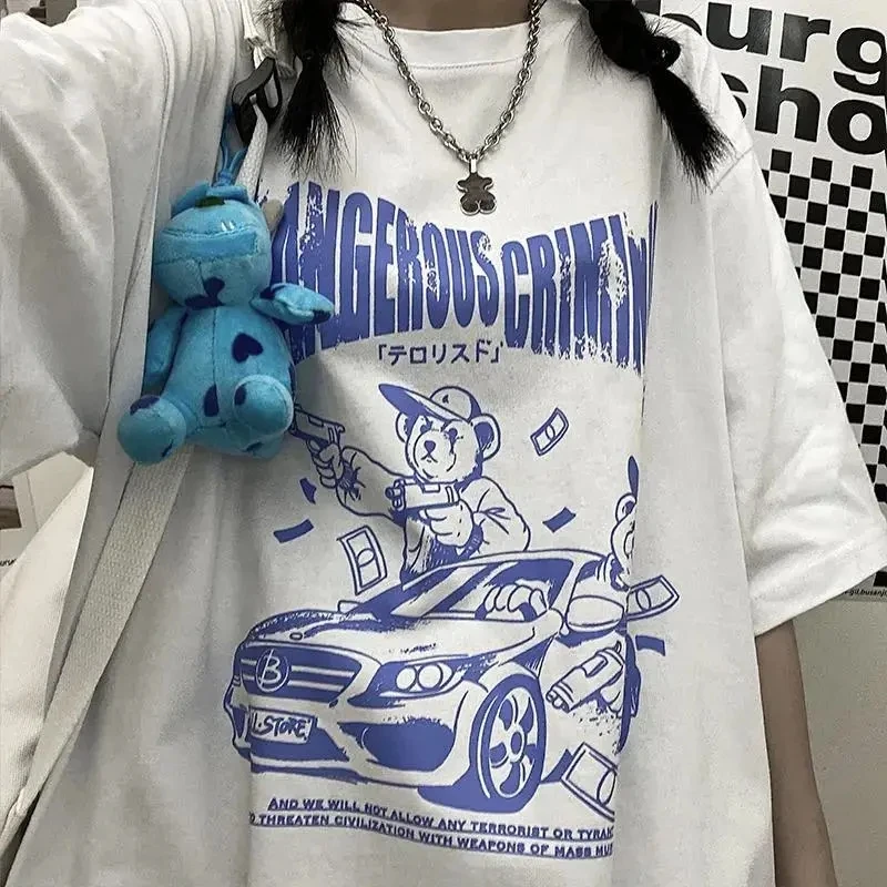 Women's T-shirts Korean Style Black Oversize Hip Hop Tops Harajuku Vintage Aesthetic Gothic Graphic Punk Clothes Oversized Tops