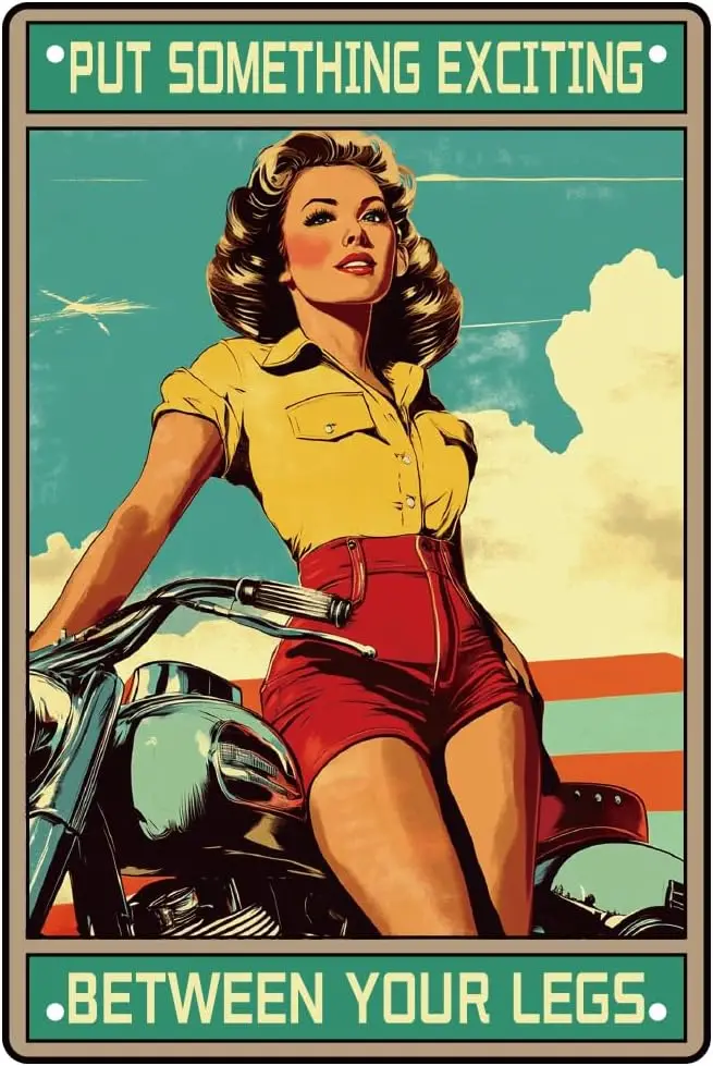 k1,Pinup Girl Metal Tin Signs Put Something Exciting Vintage Wall Decor, Retro Art Sign Funny Posters Decorations for