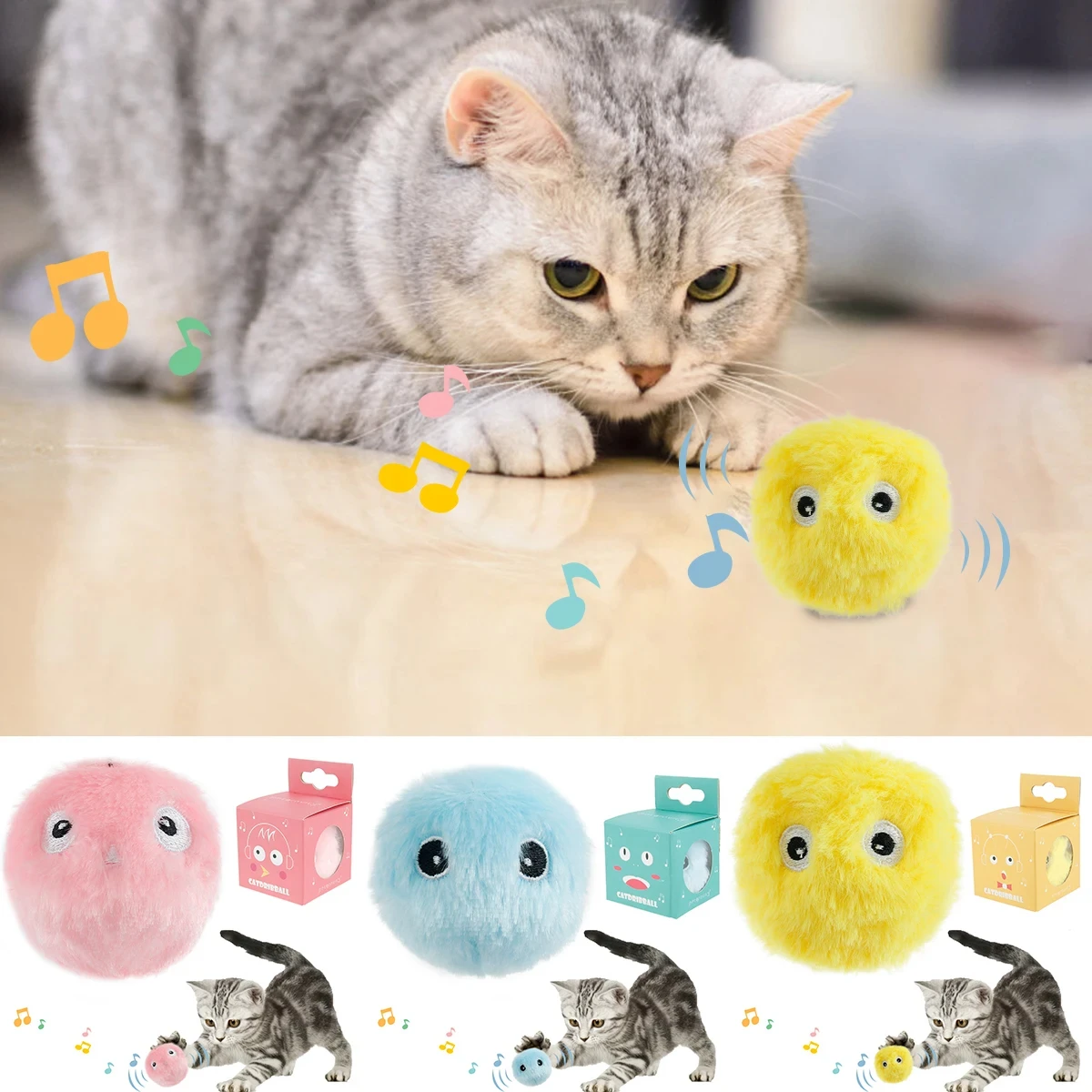 Smart Cat Toys Interactive Ball Plush Electric Catnip Training Toy Kitten Touch Sounding Pet Product Squeak Toy Ball Cat Play