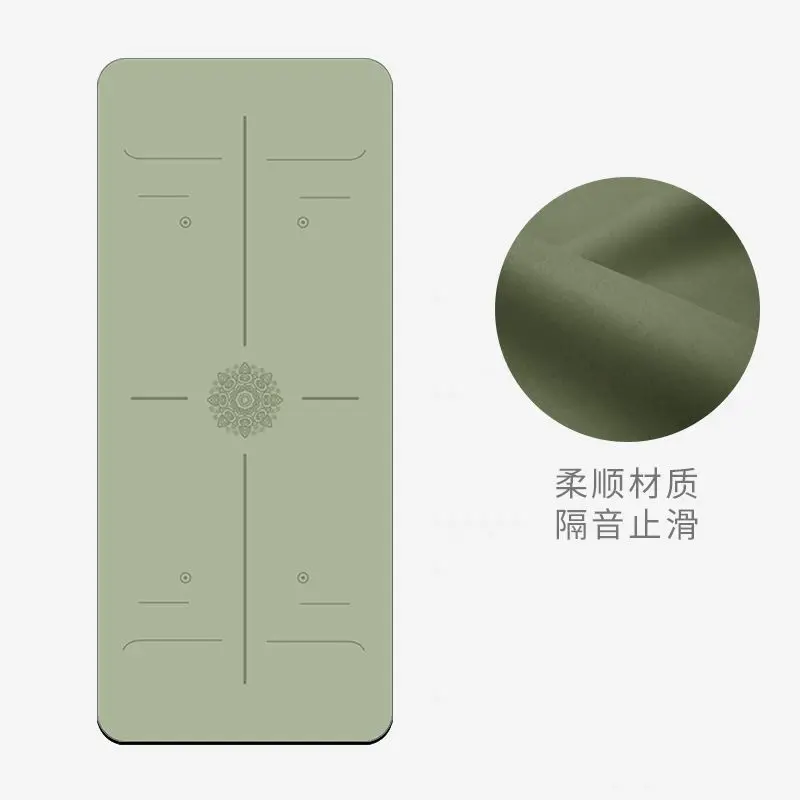 Olive Green Non-slip Yoga Mat with Alignment Lines Mandala Pattern Soft Soundproof Exercise for Home Gym Fitness Workout Adults