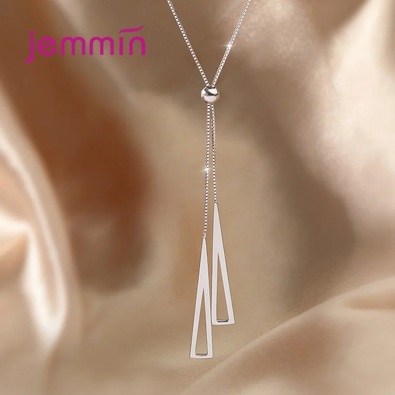 New Adjustable Geometric Necklace for Women Real 925 Sterling Silver Triangle Clavicle Chain Pendant Necklace Fine Jewelry Gifts