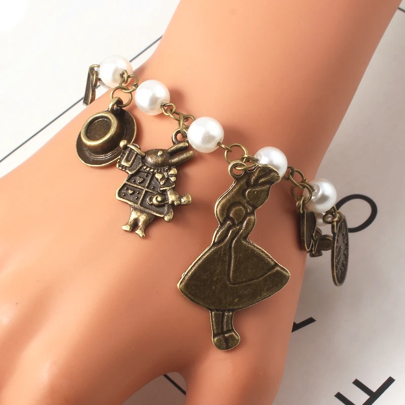 Movie Alice in Wonderland Bracelet Clock Plum Blossom Heart Bangle Bracelets For Friends Cosplay Accessories Jewelry Gifts