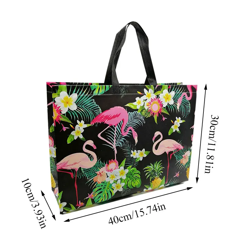 Non-woven Fabric Grocery Shopping Bag Reusable Folding Tote Pouch Travel Flower Flamingo Pink Storage Handbag Foldable Bag