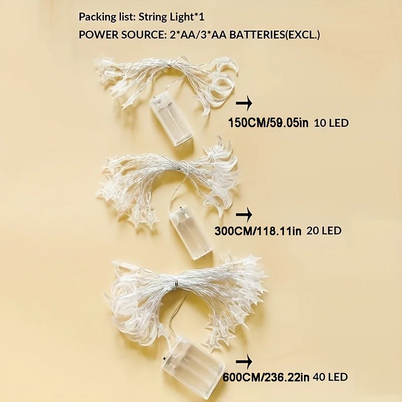 30LED 별 달빛 요정 스트링 조명, 배터리 작동 크리스마스 요정 간랜드 조명, 휴일 파티 침실 테마 장식