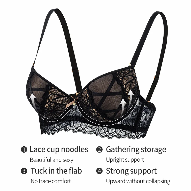 The latest fashion French collection of sexy lace top support bra lingerie brand thin bottom thick bra