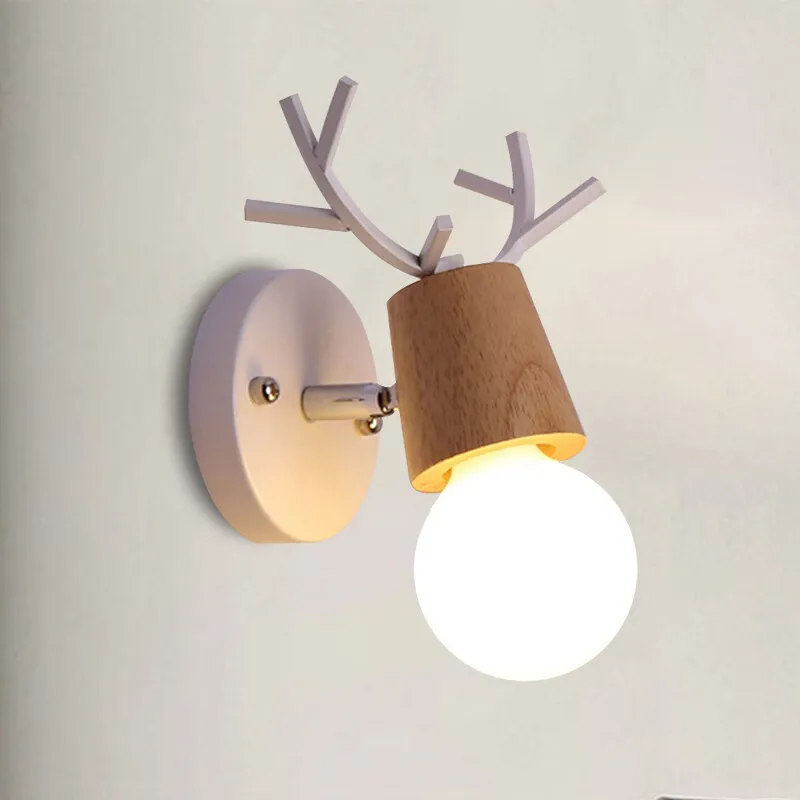 

Modern Deer Antlers LED Wall Light E27 iron wood black white Animal Wall Lamp