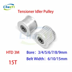 HTD 3M 15 Teeth Tensioner Idler Pulley Bore 3/4/5/6/7/8/9mm Fit Belt Width 6/10/15mm Bearing Guide Regulating Synchronous Wheel