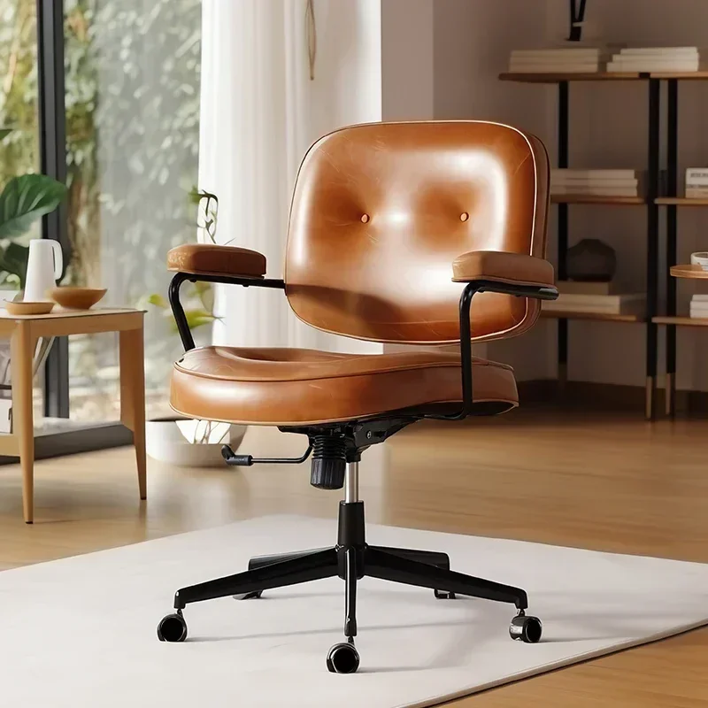 Green/brown Oil Wax Leather Computer Chair Office Chair for Bedroom Study Room Comfortable Sedentary Swivel Chairs