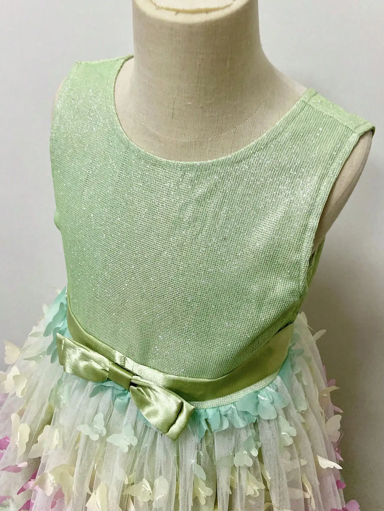 Girl\'s New Three-Dimensional Butterfly Sleeveless Mesh Bow Long Princess Dress Wedding Flower Girl Birthday Party Elf Dress