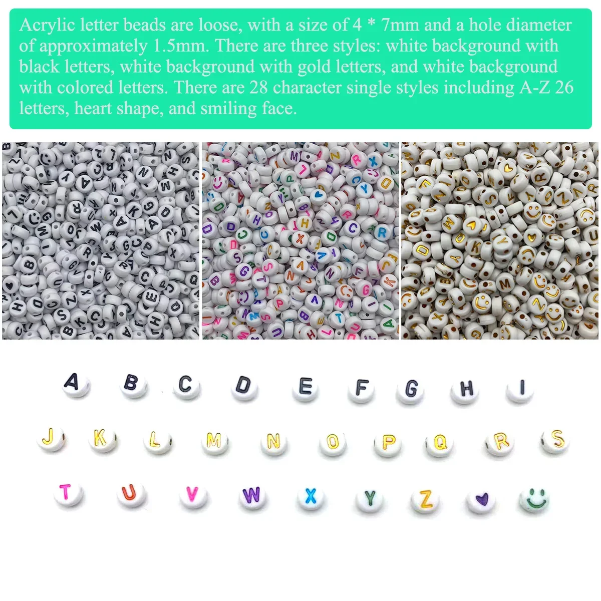 الاكريليك إلكتروني الخرز فضفاض الخرز 4*7 مللي متر 26 الحروف الإنجليزية سحر سوار يدوي الصنع ، قلادة ، سلسلة اليد الخرز