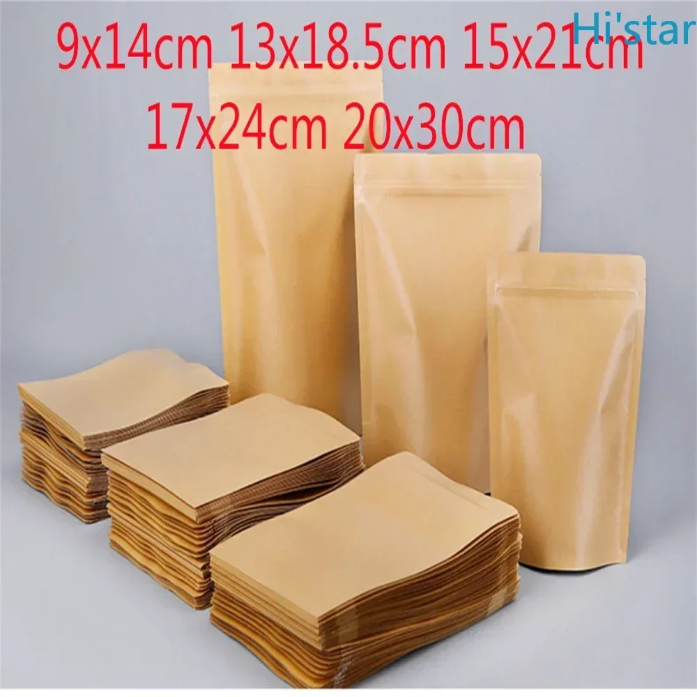 50pcs Kraft Paper Clear Window Zip Lock Bag Doypack Self Sealing Ground Coffee Capsule Sex Cosplay Socks Gloves Gifts Pack Bags