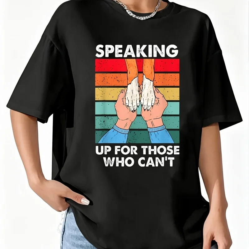 Speaking up Those Who Can'T Animal Rescue Shelter Women's 100% Cotton T-Shirt Fun Print Short Sleeve Top Casual Round Neck Tee S-5Xl