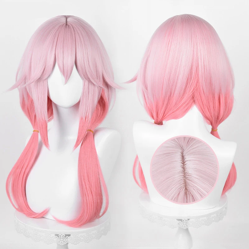 Anime culpado coroa yuzuriha inori cosplay peruca longa 60cm rosa gradiente sintético mulher resistente ao calor perucas + peruca boné