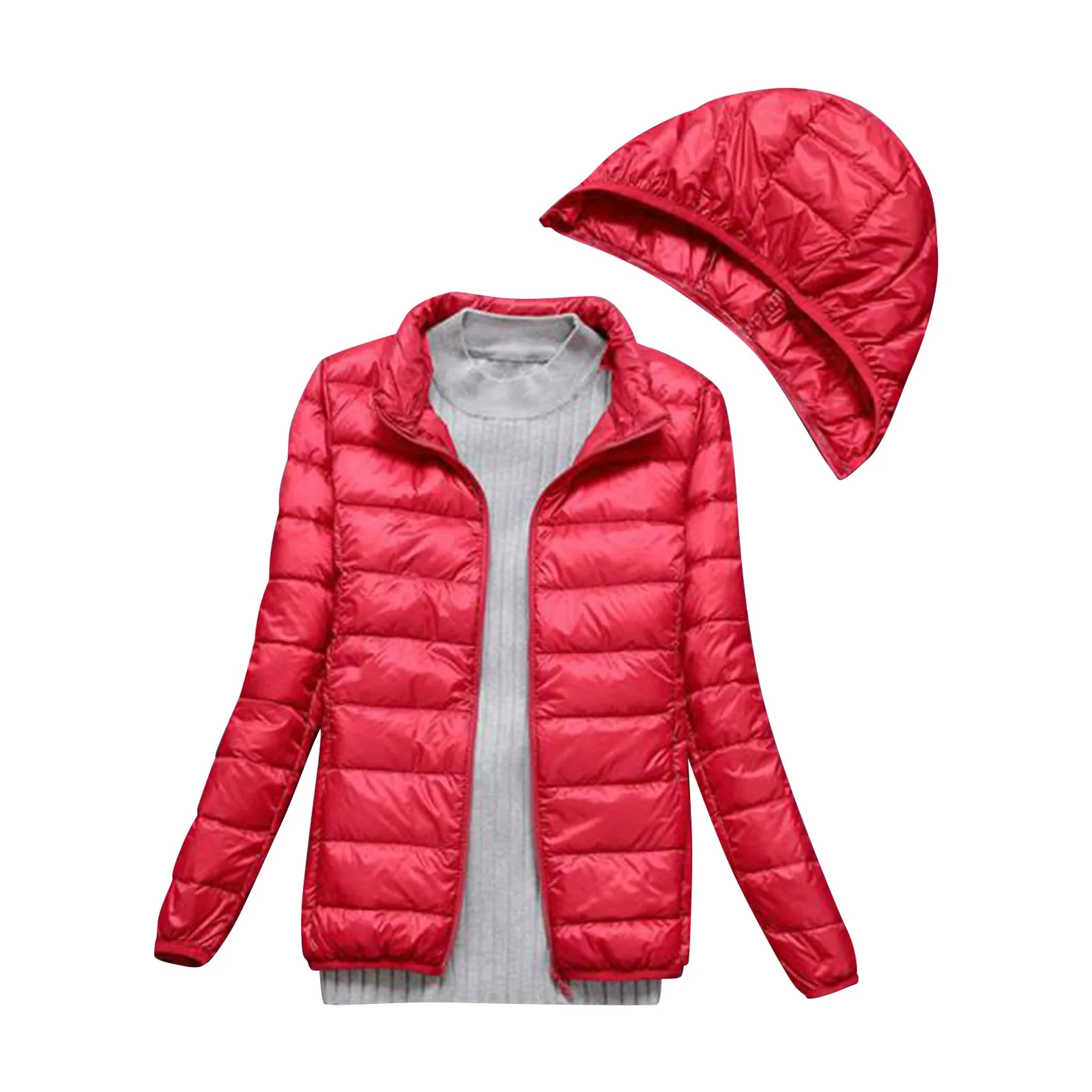 Women'S Winter Thin Light Down Coat Casual Slim Quilted Jacket With Detachable Hat Warm Coat Parka Female Portable Outwear 2024