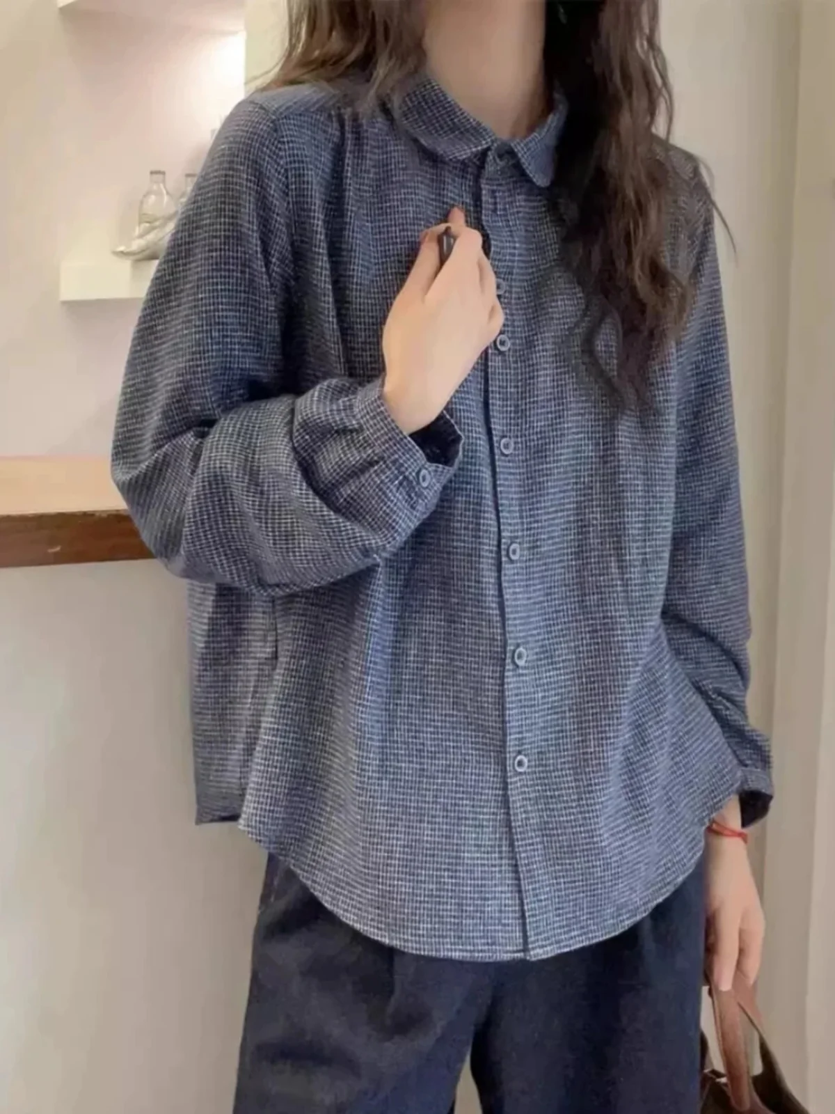 

plus Size Long Sleeve Plaid Shirt Women's Spring New Retro Inner Wear Layered Base Shirt Top Korean Style Loose Fit Button down