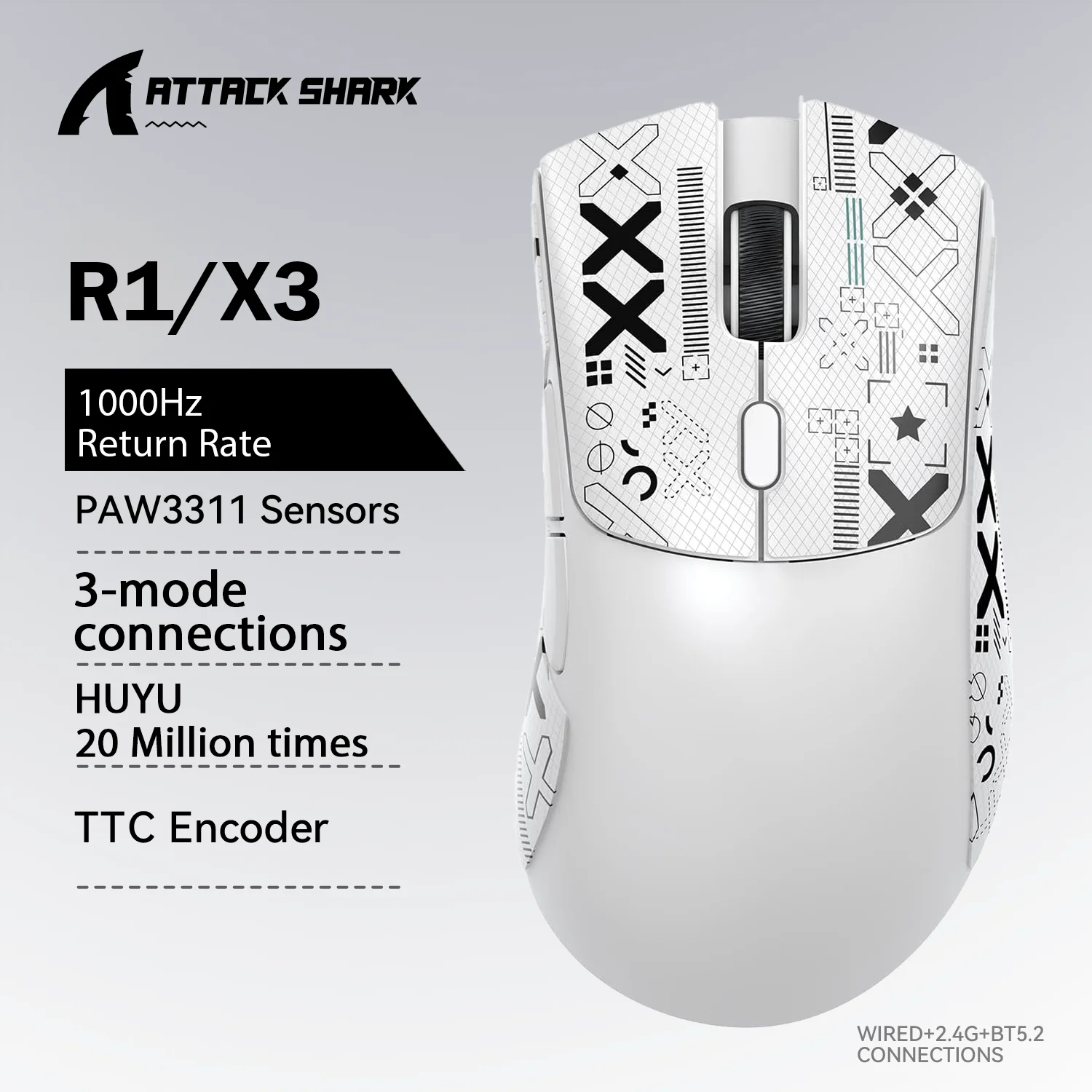 

Attack Shark R1/X3 Wireless Gaming Mouse, Ultra Lightweight, Tri-Mode Bluetooth 2.4G Wired, 18K/26K DPI, Programmable for PC