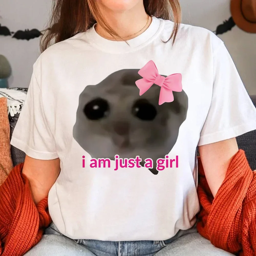 أنماط الفكاهة الشارع الشهير بلوزة بيضاء 24ss الفتيات تي شيرتات عجيبة حزين الهامستر الجرافيك ملابس منقوشة أنا مجرد فتاة رسالة القمم