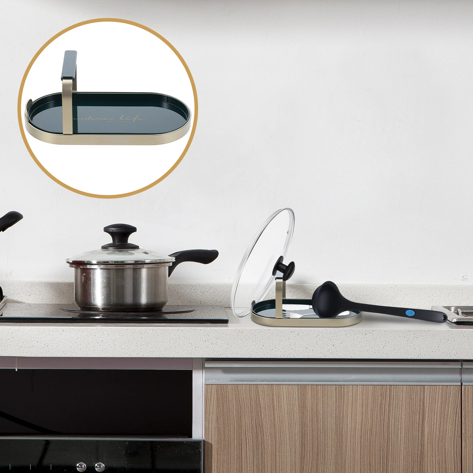 

Soup Spoon Storage Rack for Kitchen Countertop Organizer with Pot Lid Holder Stand Ladle Rest Utensil Holder Kitchen Gadgets