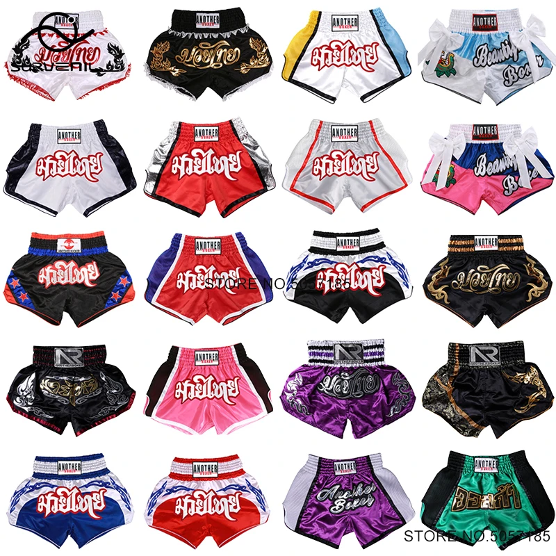 Muay Thai Shorts Handmade Embroidery Thai Boxing Shorts Comfy Premium Gym Sanda MMA Kickboxing Cage Fighting Grappling Shorts