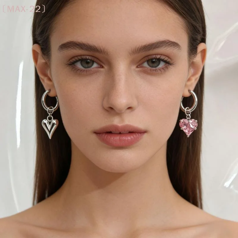 〔MAX-22〕Pink Love Heart Zircon Pendant Earrings For Women Fashion Crystal Party Gift Jewelry Accessories