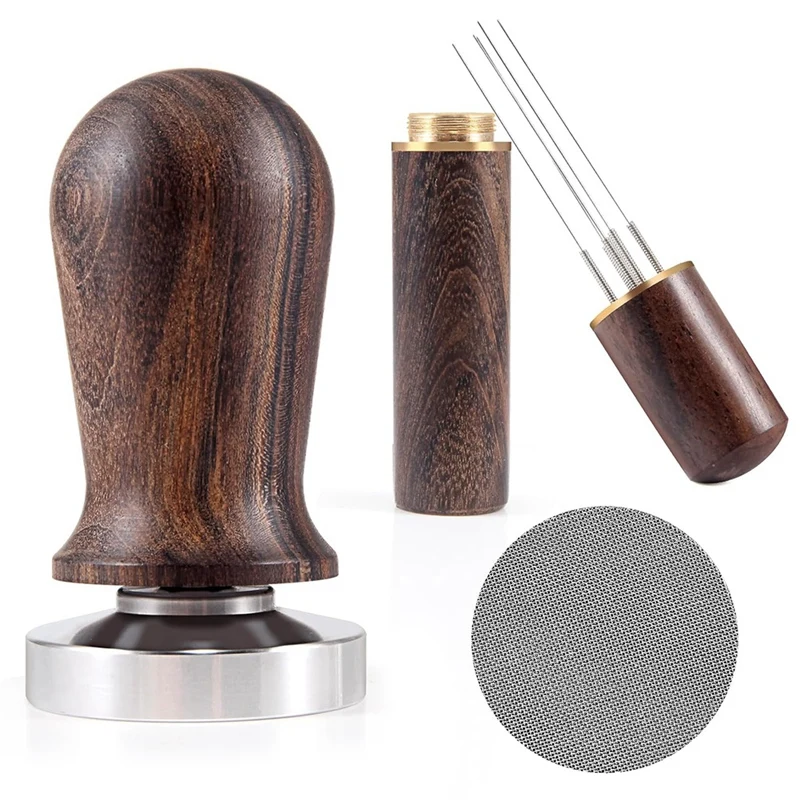 51Mm Espresso Coffee Tamper&Stirrer Set-Wooden-Handle Spring-Loaded Calibrated Tamper With Premium Stainless Steel Base