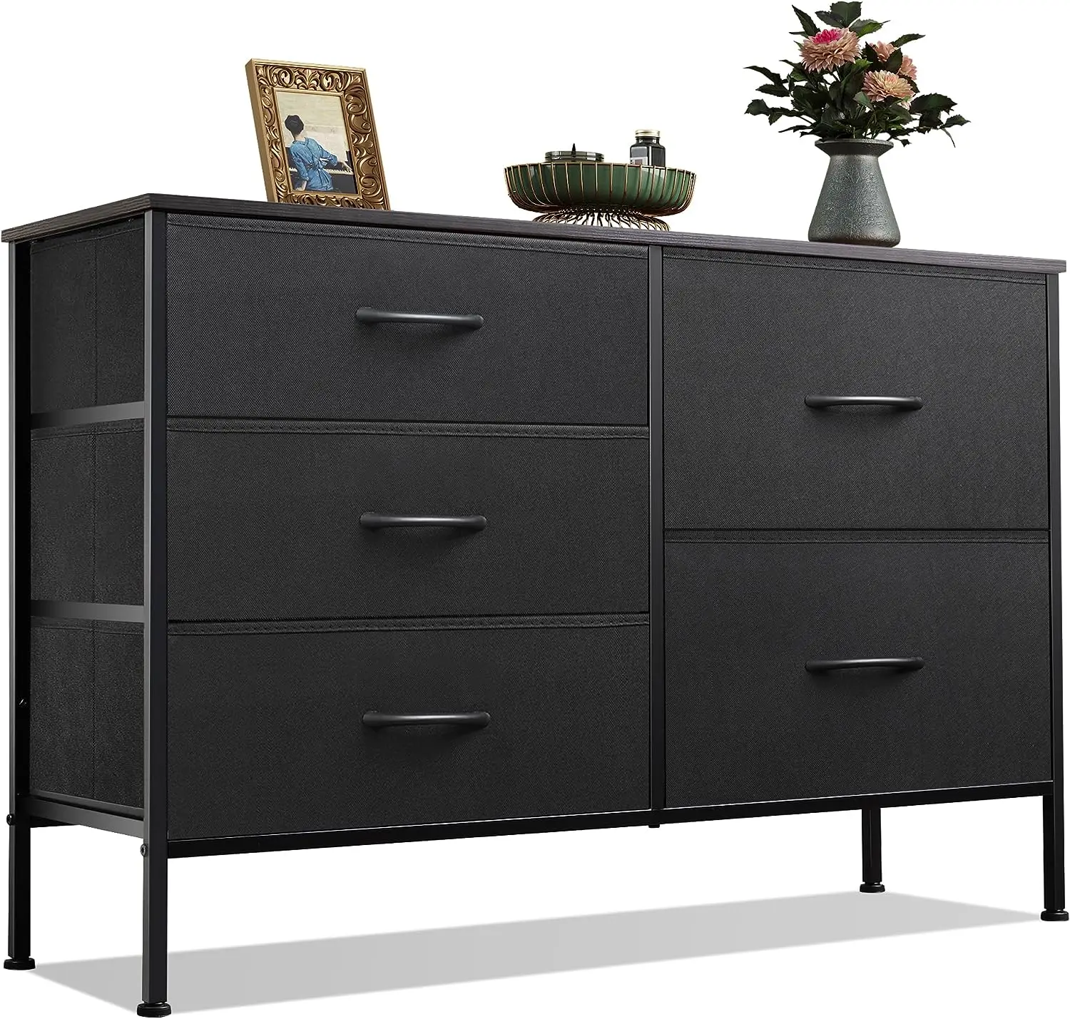 

Dresser for Bedroom with 5 Drawers Wide Bedroom Dresser with Drawer Organizers Chest of Drawers Hallway Charcoal Black