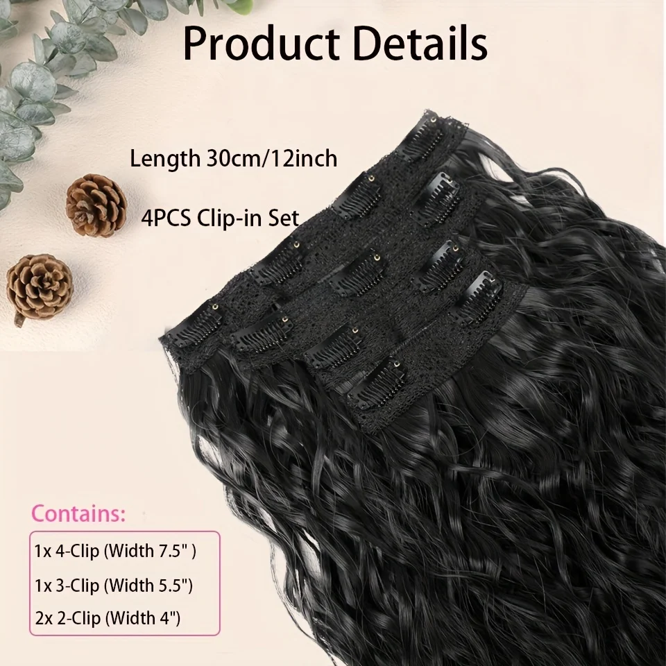 synthetic wave Hair Extensions, 4-Piece Curly Wavy Clip-In Hair Extensions For Women - Invisible Versatile Synthetic Hairpieces