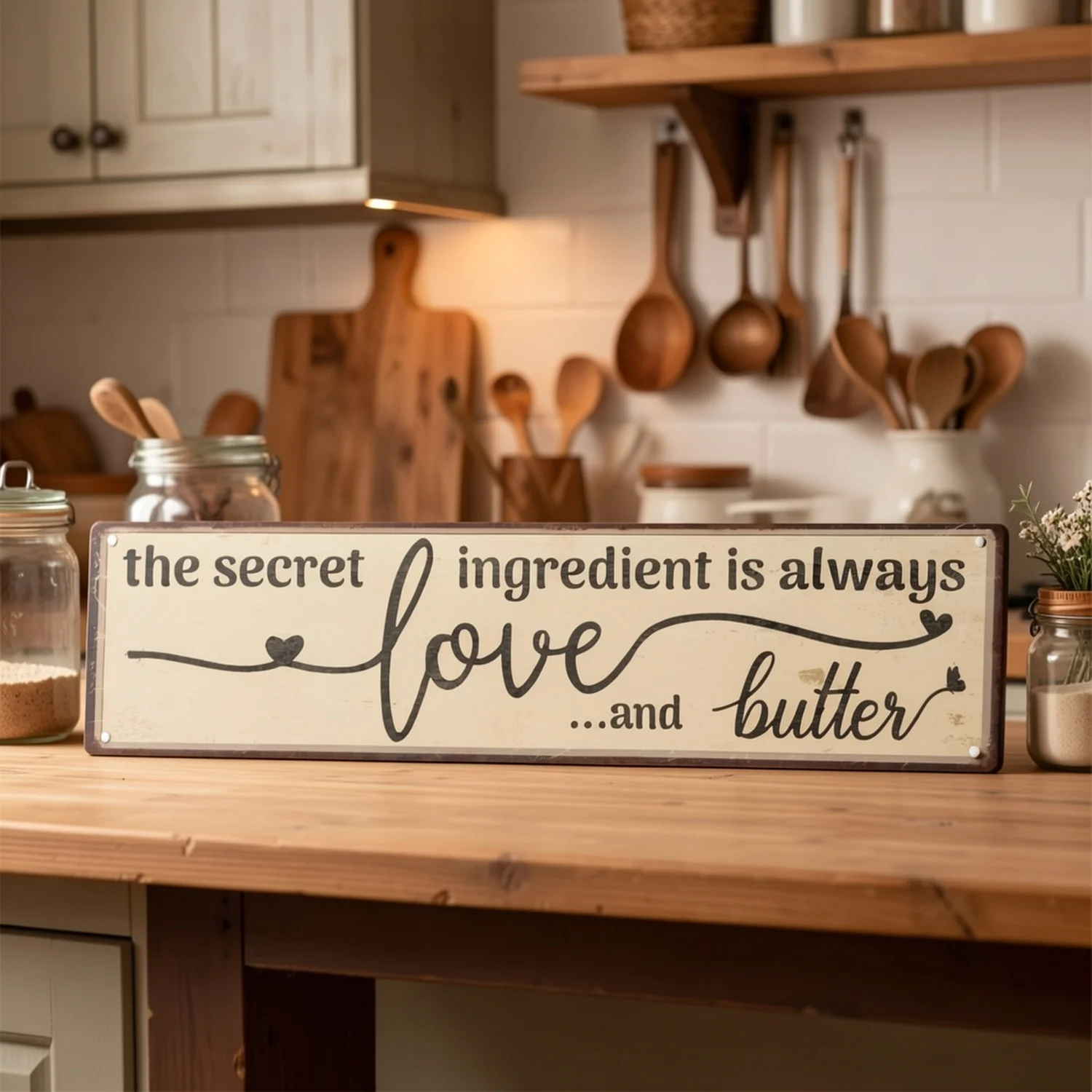 2D Flat Secret Ingredient Is Always Love and Butter - Country Style Metal Wall Sign, Vintage Decor, Perfect for, Home Bar
