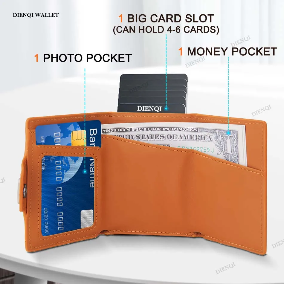 محافظ حجب RFID أوتوماتيكية منبثقة متعددة الوظائف حامل بطاقة الائتمان محفظة جلدية رفيعة للرجال محافظ حقيبة المال مع سحاب