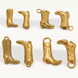 2 Piece 304 Stainless Steel West Cowboy Charms Boots Carved Pattern 3D Pendants For DIY Jewelry Necklace Making Findings
