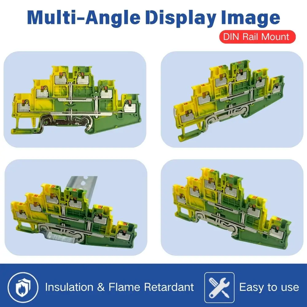 10Pcs PT1.5-3L-PE Triple Level Sensor Push-in Spring Ground Terminal Block 1.5mm² Interconnectable DIN Rail Terminal Strip