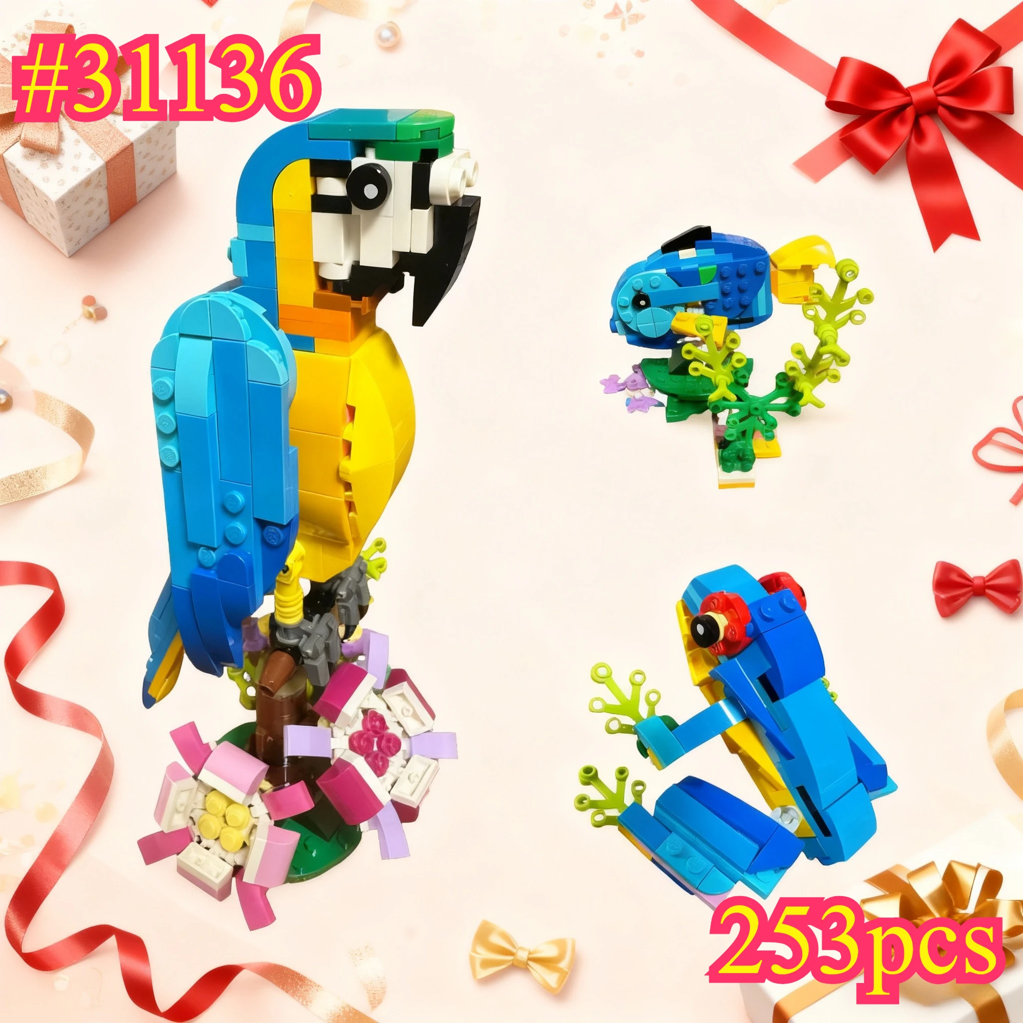 

Попугай, животное 3-в-1, лягушка, рыба 31136, периферийные расширения, совместимые с Legoed Particles, подходят для рождественских подарков, 253 шт.