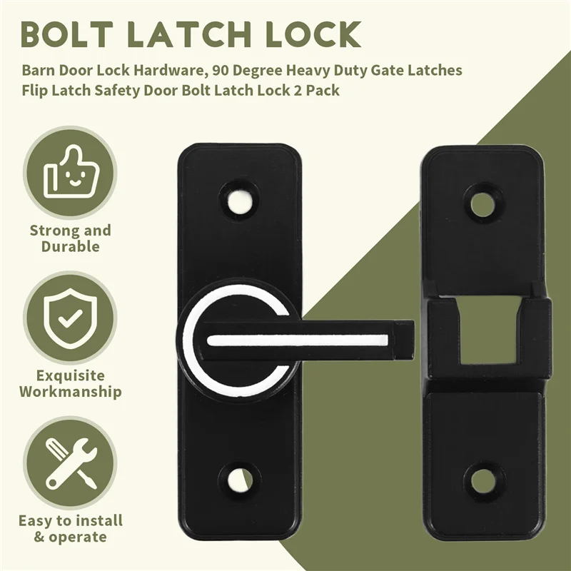 

Barn Door Lock Hardware, 90 Degree Heavy Duty Gate Latches Flip Latch Safety Door Bolt Latch Lock