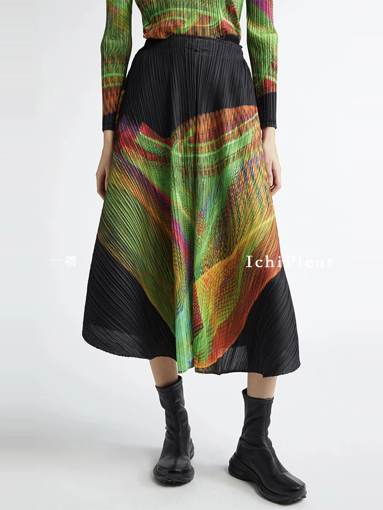 

Pleated Women Plus-size Skirt with Geometric Patterns Retro Prints An Irregular Design for A Fashion Elegant Look Skirt 2025