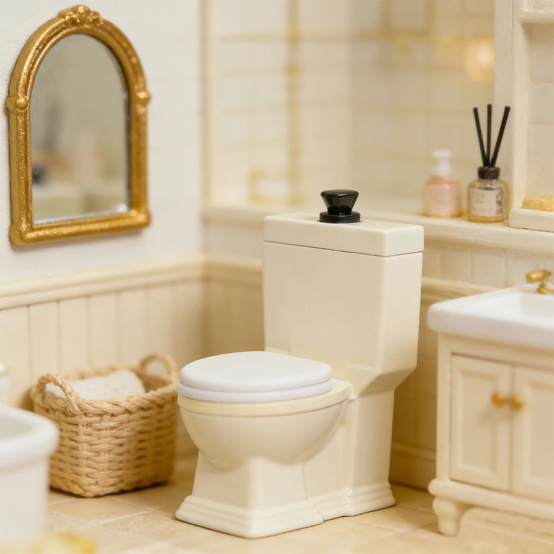 Mini Toilet, Dollhouse Furniture, Miniature Classic Bathroom Toilet, Bath Decor Dollhouse Accessories (White) view 2