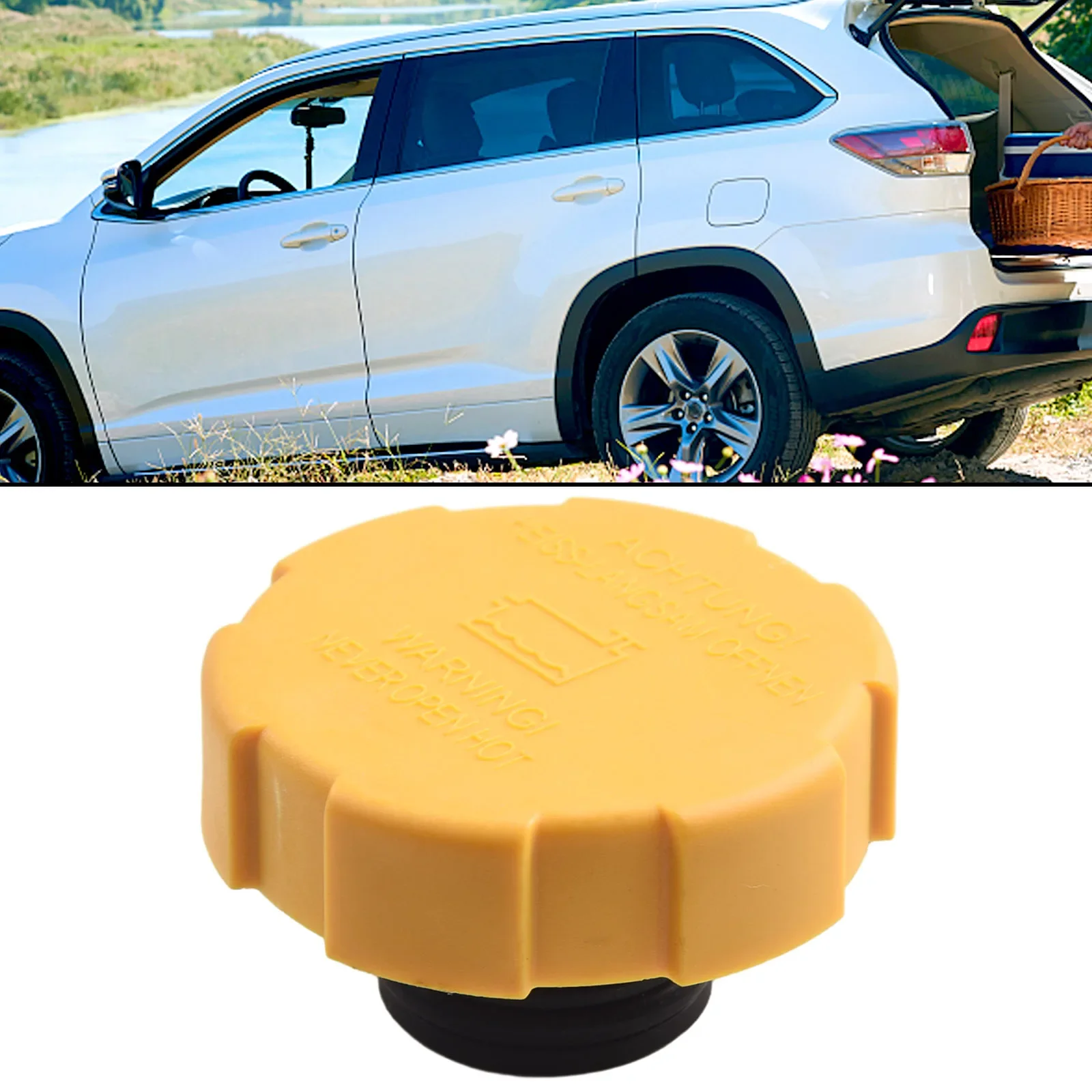 Tapa del tanque de expansión del refrigerante del radiador, 1 unidad, para Opel, SAAB 9-3 9202799 1304677   Accesorios de coche de alta calidad de plástico amarillo
