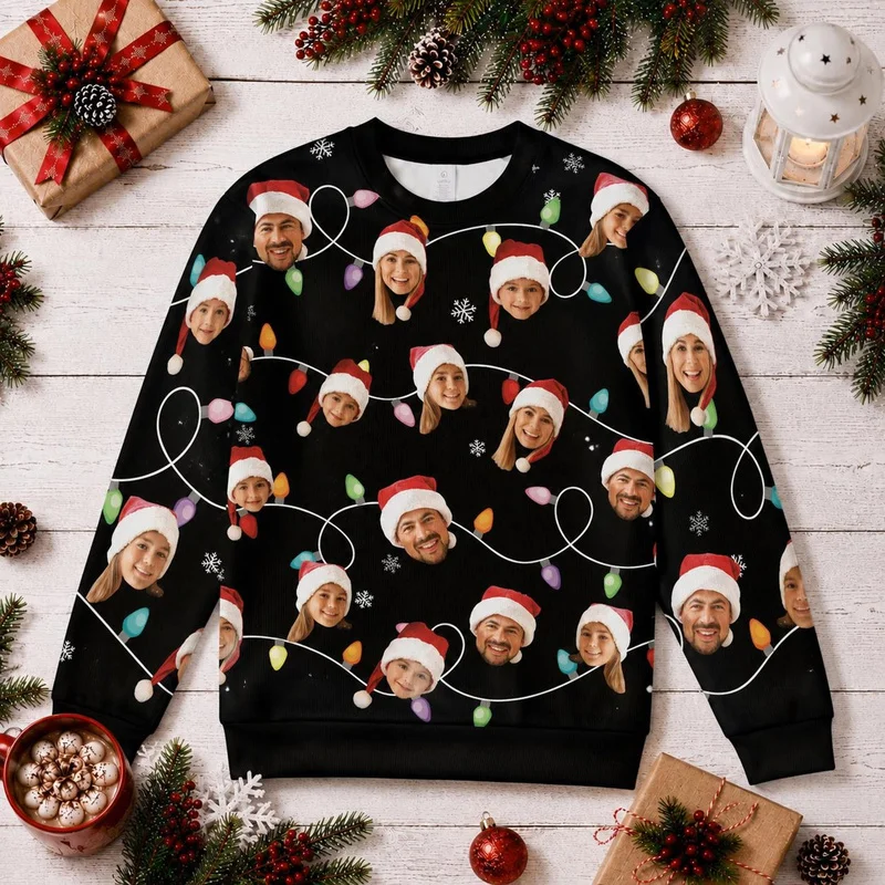 2027 Turn Your Photo into an Ugly Christmas Sweater Customized Face Prints Crewneck Sweaters for Winter Parties and Fun Gifts
