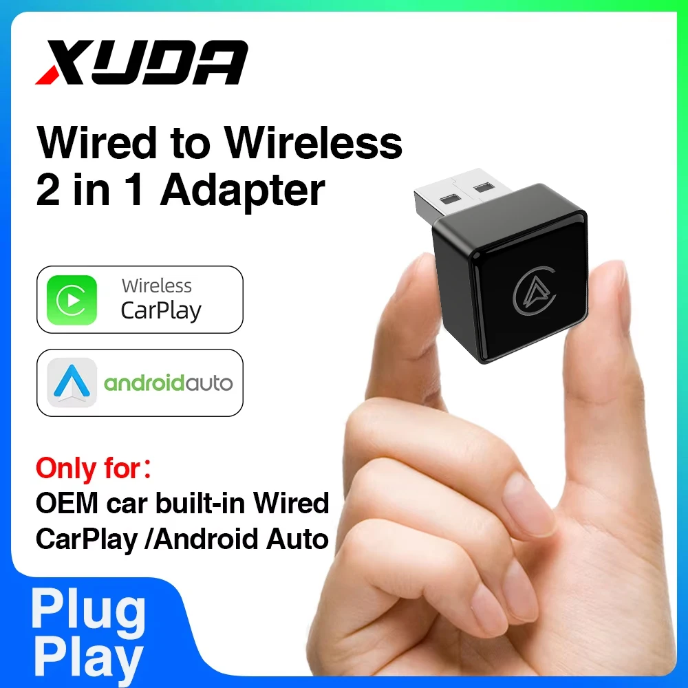 XUDA 2-in-1 Kabelgebundener zu Kabelloser CarPlay Android Auto Adapter für OEM-Autoradios mit USB Plug-and-Play
