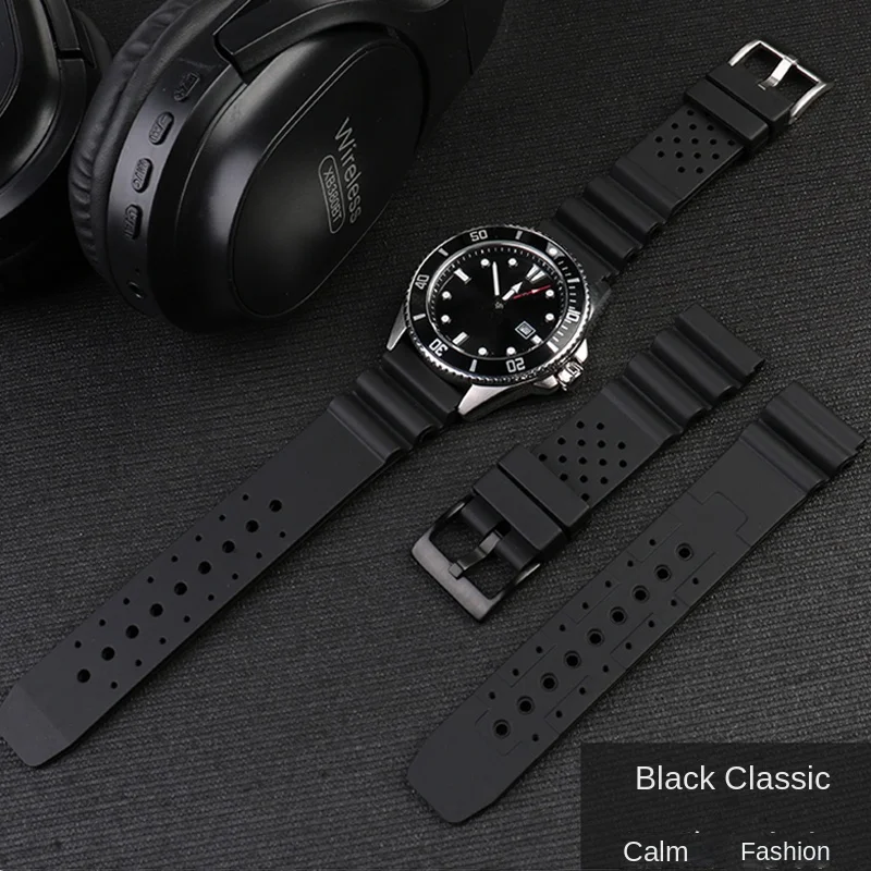 For Casio Swordfish Rubber Strap MDV-106/ MDV-107 MTP1374/MTP1375 EFR-303L Seiko men breathable silicone black strap 20mm 22mm