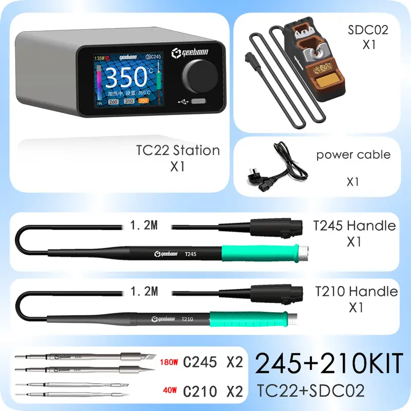 GEEBOON 220W TC22 soldering station compatible with 115/210/245/T12 soldering tip color curve display soldering rework station - Image 8