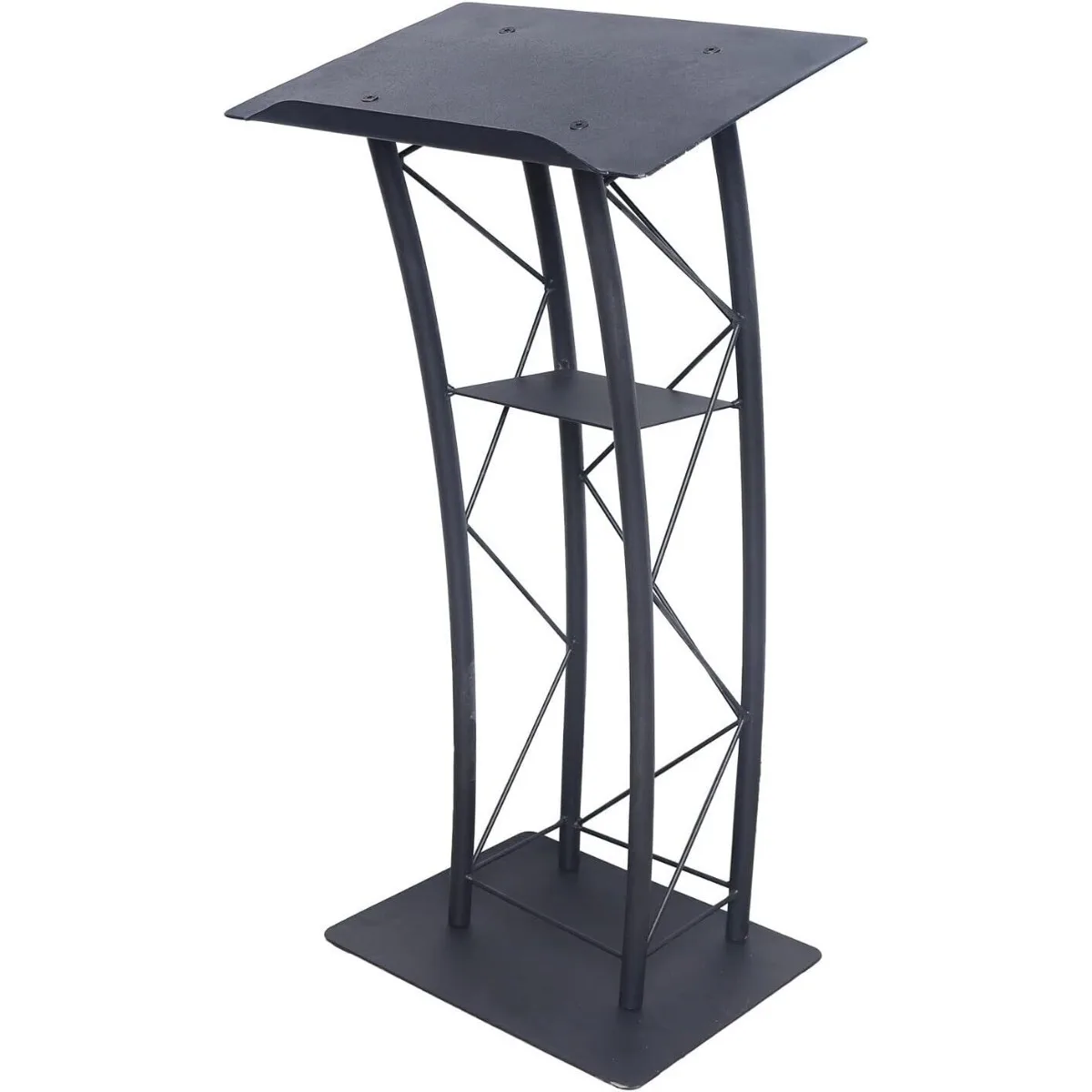 

Black Curved Podium(23.6*15.7*47.2in),Elegant Iron Lectern with Durable MDF Top, Portable Speech Stand for Wedding Church School