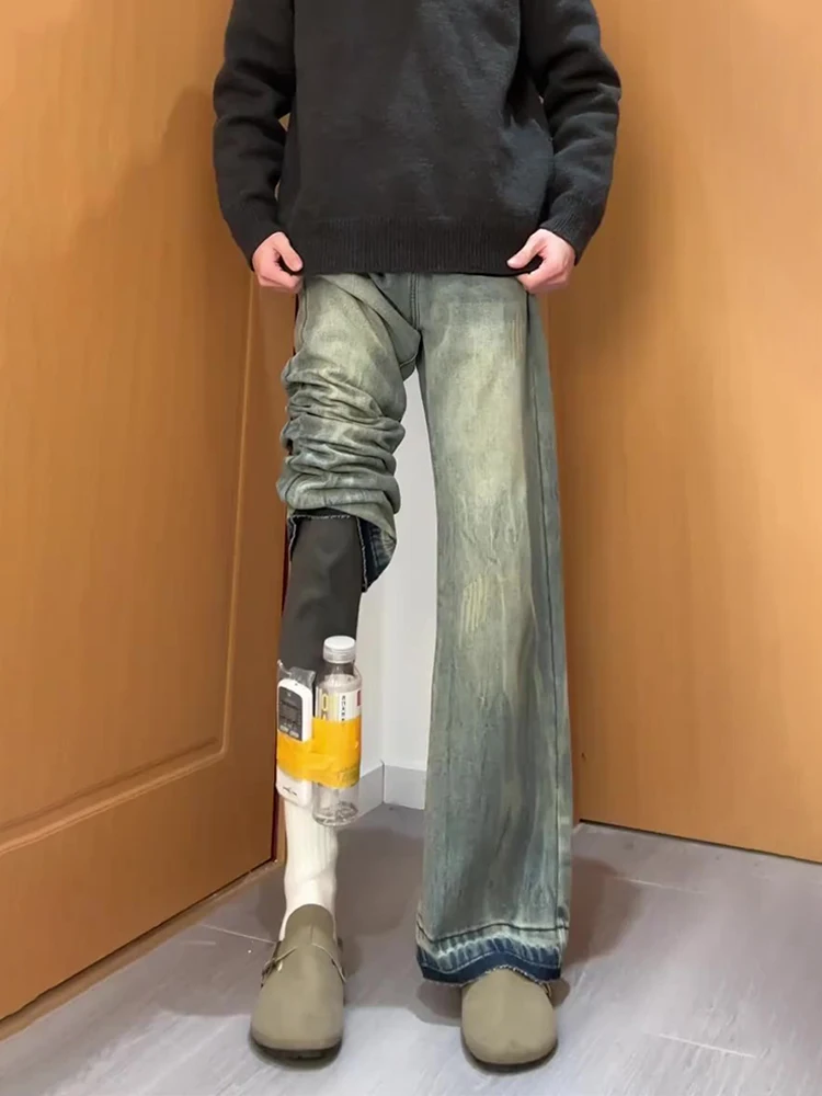 

American Sle Bamboo Node Pattern Flared Straight Leg Jeans Men Winter High Street Vibe Lengthening Legs Slim Version