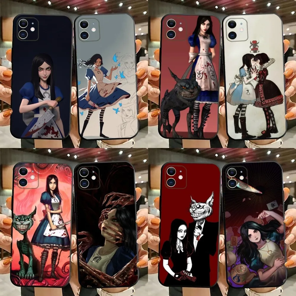 

Alice Madness Returns Phone Case For iPhone 15,14,13,12,11,Plus,Pro Max,XS,X,XR,SE,Mini,8,7 Soft Silicone Black Cover